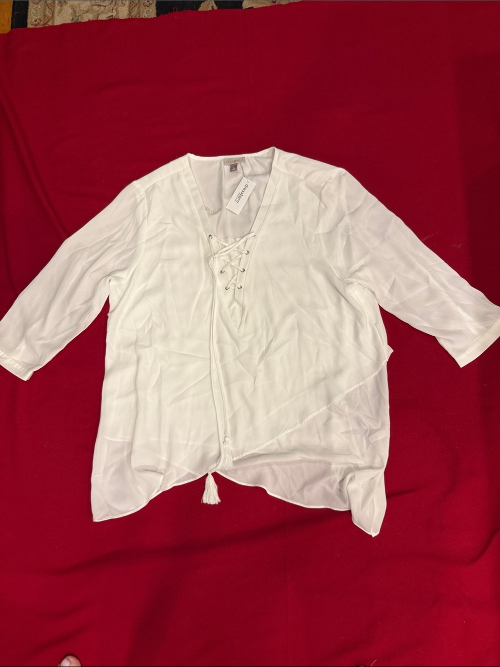 Women’s White Lace-Up V-Neck Roz & Ali Dress barn nwt